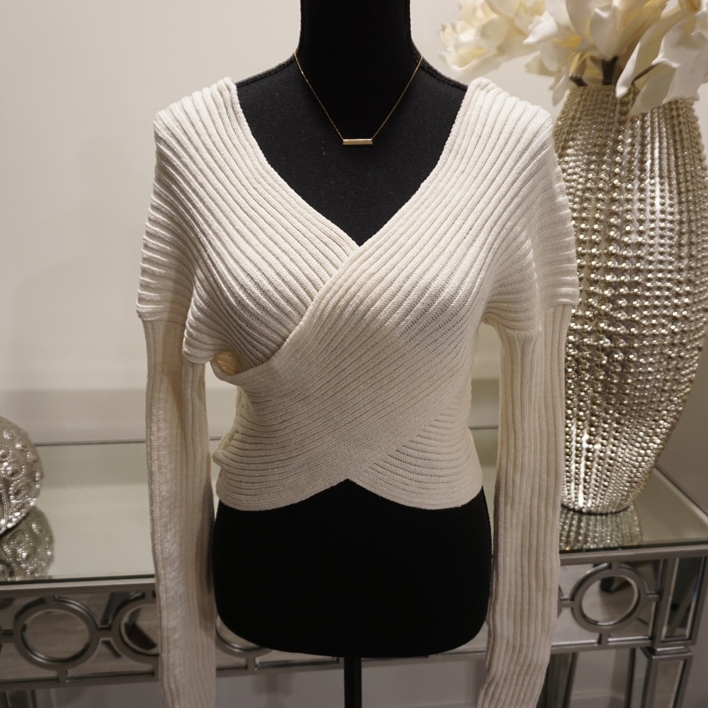 Cream Knitted Wrap Over Top